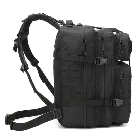 Side view of Rugged 45L Tactical Backpack for Men with MOLLE 3 Day Assault Bug Out Daypack Water Resistant Heavy Duty Military Style Backpack
