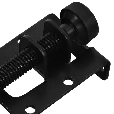 Close-up of Four Piece Adjustable Furniture Leveling Feet with Sidemount Design, Heavy Duty PVC and Steel for Tables, 70mm Length, Black