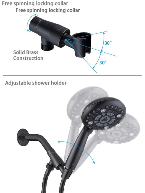 High Pressure Handheld Shower Head With 6 Spray Settings Detachable Design, brass holder and adjustable angle shown
