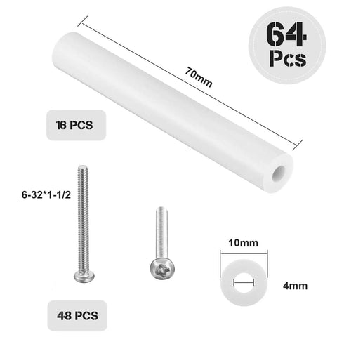 64 Piece Electrical Outlet Spacers And Box Extender Kit with 16 Three Inch Spacers and 48 1.5 Inch Screws shown.