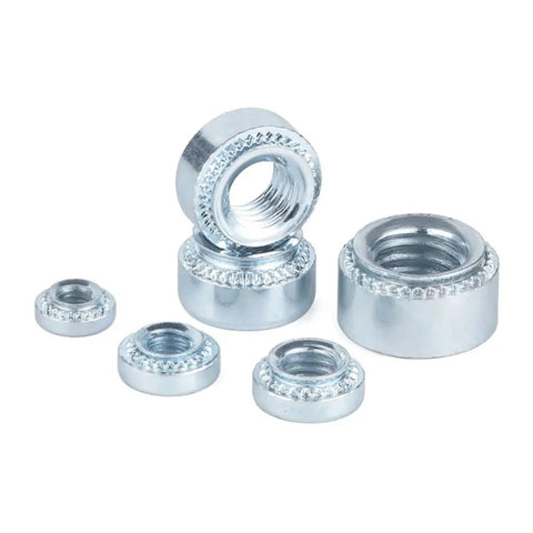 Heavy Duty Galvanized Carbon Steel Self Clinching Nuts in assorted sizes M2 to M10 for sheet metal applications.