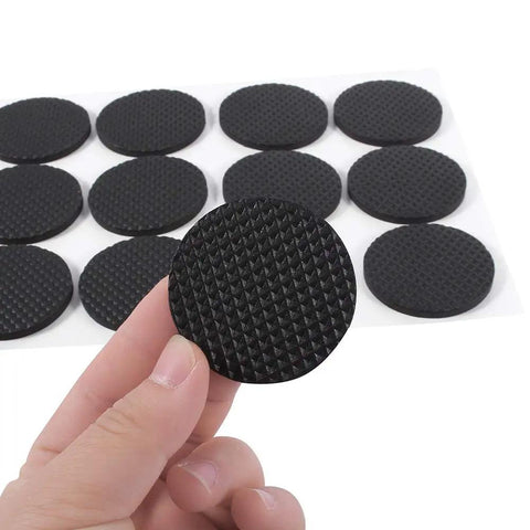 Close-up of 12 Pack Black Rubber Feet Pads With Strong Adhesive Self Adhesive Floor Protectors For Furniture Chairs And Tables Heavy Duty