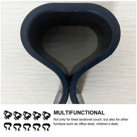 Close-up of multifunctional outdoor furniture clips and patio sofa alignment clamps black rattan sectional connectors.