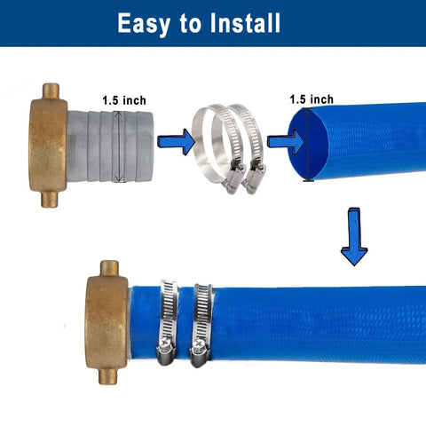 1.5 Inch Aluminum Pin Lug Fitting Set With Brass Swivel Nut And 2 Clamps For Heavy Duty, Leak Free Hose And Pipe Connections Across Industrial, Automotive, And Home Shop Uses. Installed on 1.5 inch hose
