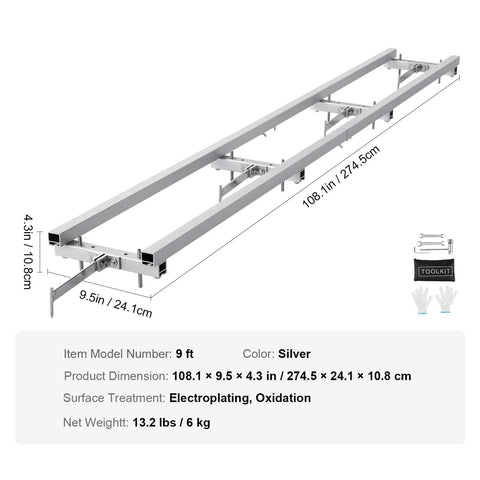 Beefed-Up Rail Mill Guide System With 9 Ft Aluminum Adjustable Saw Milling Rails And Four Crossbar Kits Works With Chainsaw Mills