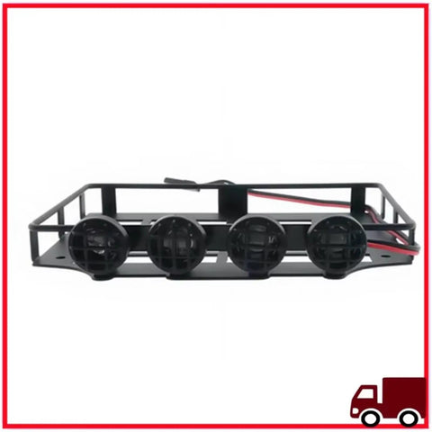 Rock Slab Square Led Headlights For 1/12 Scale RC Crawler Trucks With Hella Bright Illumination And Slam Proof Housing For Easy Plug In Install That Crushes Rocky Trails All Day Long, showing four black LED lights.