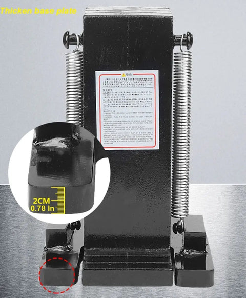 Shop Grade Hydraulic Toe Jack With Rapid Lift Springs And Tough One Piece Grip Claws Crafted From Heat Treated Steel For Knuckle Busting Mechanics And Weekend Grinds showing a close-up of the thickened base plate and spring design.
