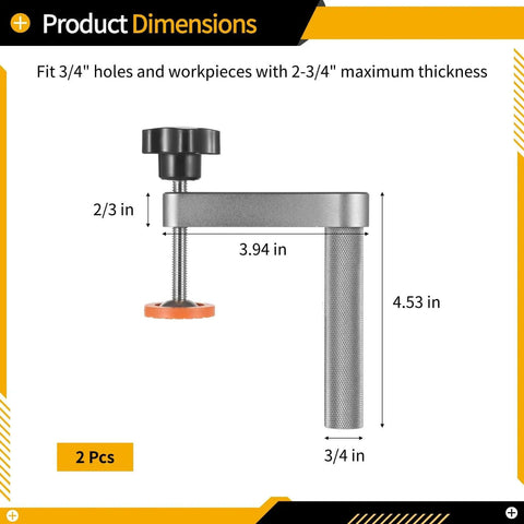 Twofer Pack Aluminum Bench Dog Clamps With Hand Operated Knob Adjustment non slip metal securing clamps dimensions view