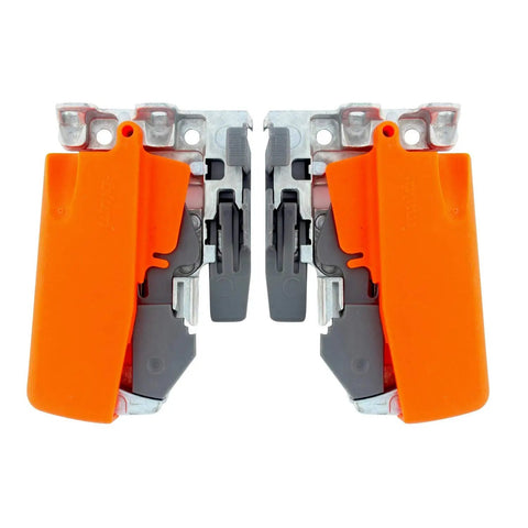 Pro Grade Heavy Duty Zinc Tandem Drawer Slide Locking Device Set For B562 And B568 Series Smooth orange locking devices close-up view.