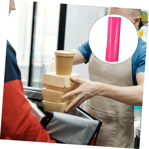 Delivery worker handling packages with inset showing Thickened Waterproof Pink Poly Mailer Bags 17x30cm Bulk Pack Of 100