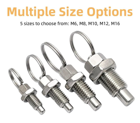 Set of four stainless steel Heavy Duty Pull Ring Indexing Plungers With Retractable Quick Release Pins M16 Thread options