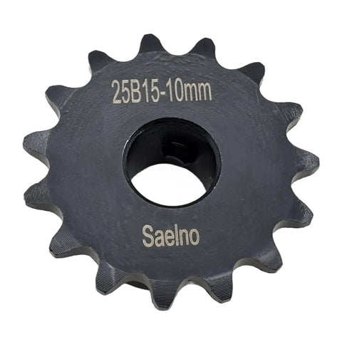 Roller Chain Sprocket Type B 15 Teeth 10mm Bore Hardened Carbon Steel Anti Rust Drive Sprocket For ANSI 25 Chain Quarter Inch Pitch High Frequency Quenched Teeth Built Tough For Real Long Lasting Performance, top view of sprocket