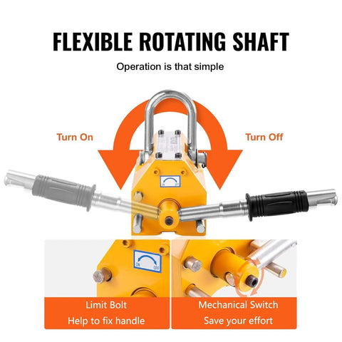Flexible rotating shaft of the Rugged 3 Ton Permanent Lifting Magnet With Quick Release Lever for easy operation.