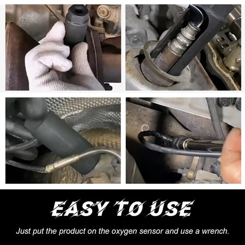 Pro Grade Oxygen Sensor Socket With Side Wire Cutout, One Half Inch Drive By Seven Eighths Inch, Six Point O2 Sensor Socket For All Vehicles, Offset Design For Easy Removal And Installation, 18mm Compatible Car Tool in use on vehicle sensor