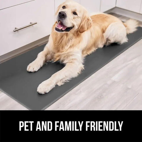 Dog on 2 Pack Cushioned Kitchen Floor Mats, 17x29 And 17x59, Waterproof And Stain Resistant, Half Inch Thick Anti Fatigue Mat For Standing Desk, Ergonomic Foam Support, Charcoal