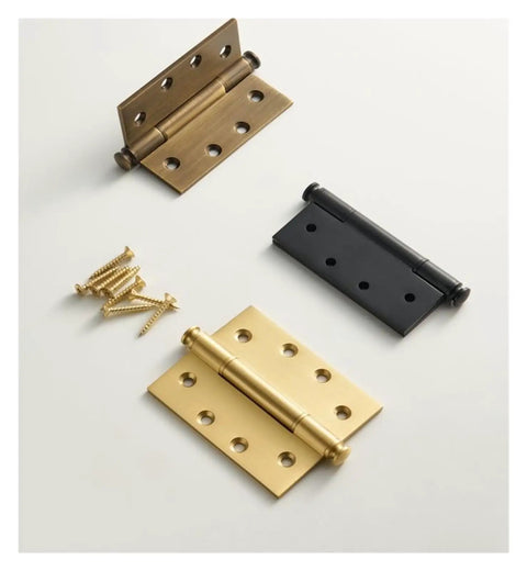 Thick Solid Brass Door Gate Hinge Set Four Pack With Matte Antique Finish Heavy Duty And No Squeak Operation shown with screws