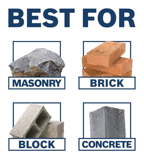Image illustrating suitable materials for 3 9/16 Inch Rotary Hammer Core Bit Set With Wave Design Delivers Cleaner Holes Up To 6 Inches.