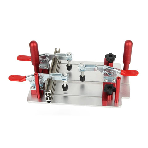 Router Table Coping Sled Pro Grade With Adjustable 0 To 48mm Clamp Width and 144.5mm Capacity Rails, red and aluminum design