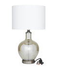 Glass Table Lamp With Drum Shade In Champagne Finish, 17 By 17 By 27 Inches, Traditional Accent Lighting For Living Room Or Bedroom