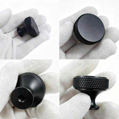 4 Pack Knurled Round Cabinet Knobs And Drawer Pulls Single Hole Hardware for Kitchen and Bath Matte Black Finish