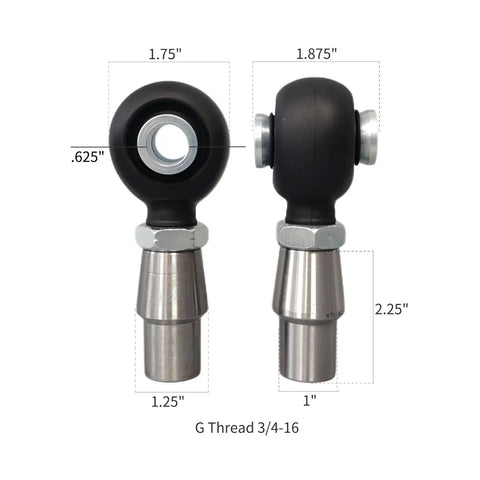Built Tough Heavy Duty Chromoly Heim Joint Kit 3/4-16 dimensions showing rod end bearings with measurements.