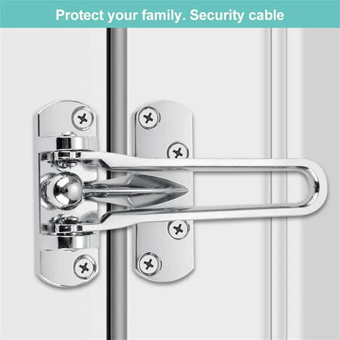 Built Tough Zinc Alloy Door Chain Lock For Front Door With Swing Bar Guard in silver, securely installed on a white door