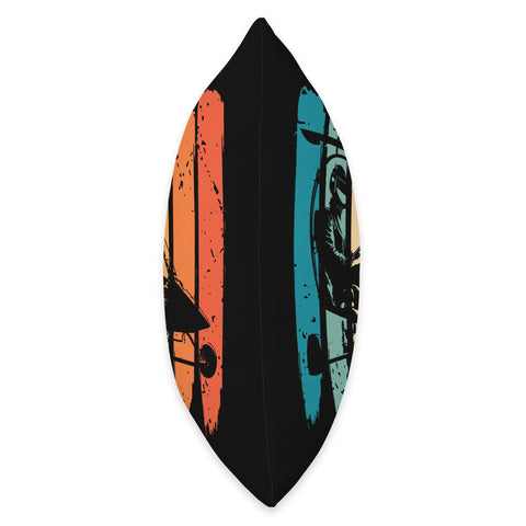 Side view of Retro Gyrocopter Pilot Throw Pillow In Vintage Colors For Aviation Fans showing vibrant gyrocopter design.
