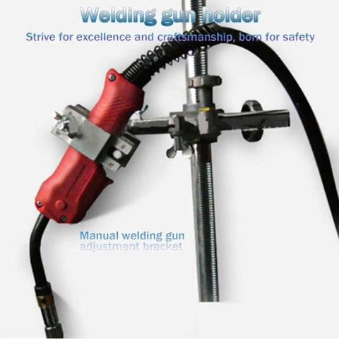 Built Tough Rotary Welding Positioner Featuring Smooth 0 To 90 Degree Adjustable Tilt with welding gun holder and adjustment bracket.