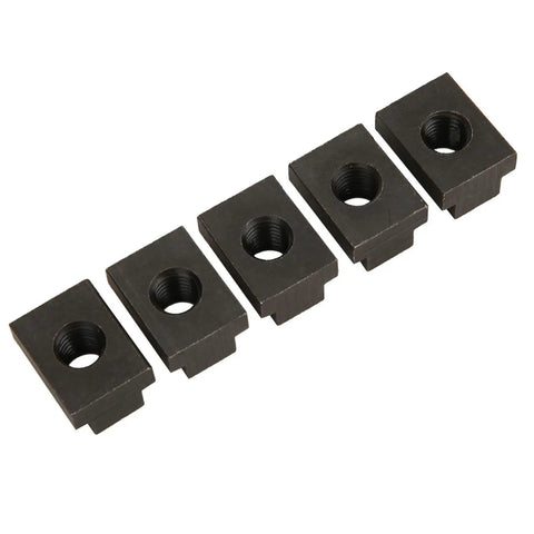 Beefy High Strength T Slot Nut With Black Oxide Finish Threaded For A Tight Rock Solid Fit In Machine Tool Table Slots Undersized For Precise T Slot Alignment In 45 Steel Construction, five black 45 steel nuts