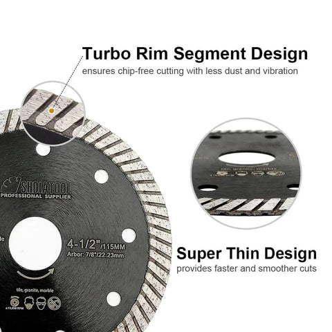 Beast Mode Ultra Thin Diamond Turbo Blade Set For Wet And Dry Cutting Porcelain Ceramic Tile And Granite 5 Inch 125mm Dia