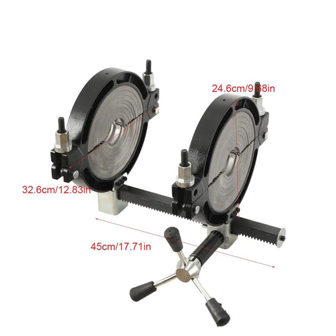 Heavy Duty Socket Fusion Weld Frame For Large Tubes 63-200 PE Heat Welding, Aluminum And Iron Construction, 40cm Rack, 28cm Stroke, No-Fuss Clamp System, Easy Pipe Fix And Precise Positioning, dual pipe clamps