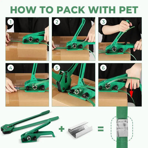 Step-by-step guide using Five Eighths Inch Polyester PET Banding Kit For Pallets 1049 Feet Long Strapping Set tensioner and clips