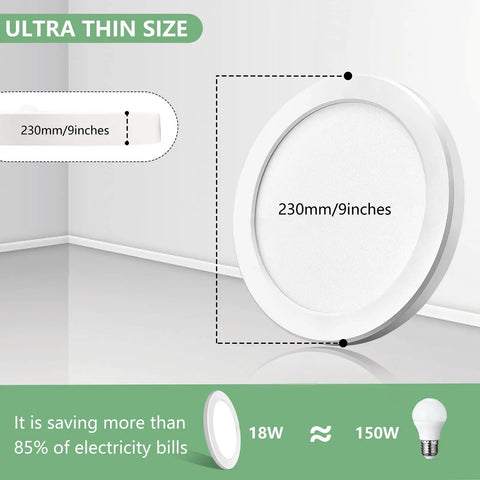Ultra thin size 9-inch Two Pack Motion Sensor LED Ceiling Light With 18W 1600LM, flush mount, energy-saving, indoor use.
