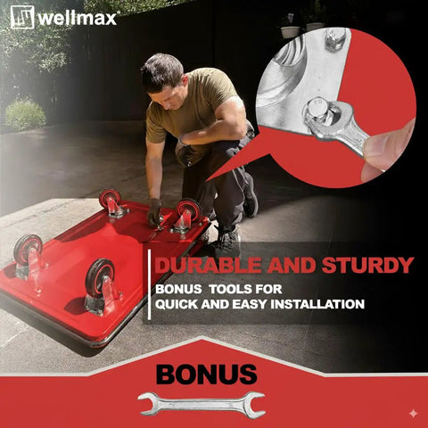 Person installing wheels on Heavy Duty Foldable Push Cart Dolly With Comfort Grip 660 Pound Capacity Moving Platform Flat Cart.