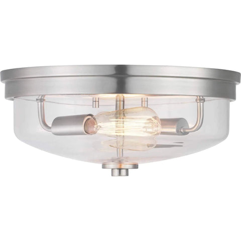 Round Two Light Flush Mount Ceiling Light With Clear Glass Shade For Hallways And Bathrooms Modern Retro Vibe.