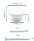Solid White Wooden Cabinet Knobs For Furniture And Kitchen Upgrades with dimensions 1.36 inches round and mounting hardware.