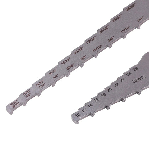 Workhorse Stainless Steel Brake Pad Thickness Gauge And Drum Wear Measurement Tool showing measurement markings for depth checks.