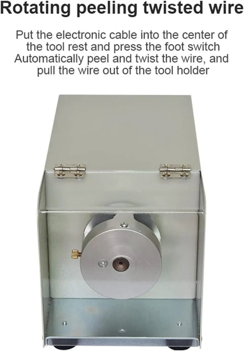 Industrial Heavy Duty Electric Automatic Wire Stripping Machine For 1.2-4mm Cable Twisting And Cutting With Fullmetal Build Fast Stripper Tool front view showing tool holder and rotating mechanism.