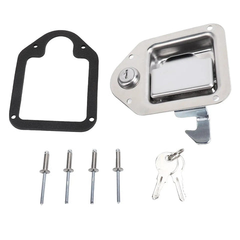 Tough As Nails Stainless Steel Trailer Toolbox Latch With Key Lock For UTV RV ATV And Dog Box Secure Metal Hasp Anti Theft Gear Storage No Sweat Setup Now with keys and mounting bolts included.