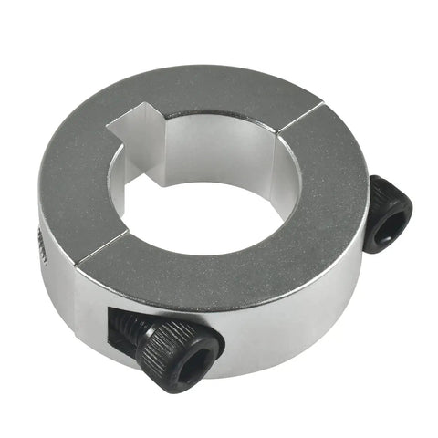 Close-up of 4 Pack 1 Inch Lock Collar Clamps For Go Kart Axles Aluminum Sprocket Hub Locks With Socket Head Cap Screws And One Quarter Inch Keyway Slot