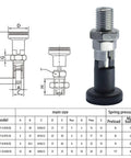 Heavy Duty Stainless Steel Self Locking Positioning Plunger Knob M16 Fine Thread Spring Pin image with dimensions and specifications.