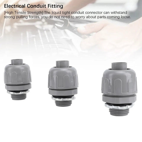 Top Shelf 1/2 Inch NPT Liquid Tight Conduit Connectors 20 Pack Nylon 6 Electrical Fittings built tough for smooth wire runs view of gray connectors.
