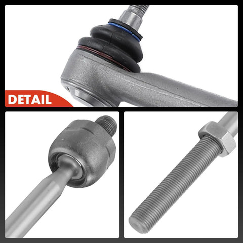 Ford Mustang Front Inner And Outer Tie Rod End Kit Replacement For 2015 2016 2017 2018 2019 Models Direct Fit Steering Tie Rods To Fix Loose Steering And Squeaky Clunky Noises. Close-up of metal tie rod end with rubber boot and threaded shaft