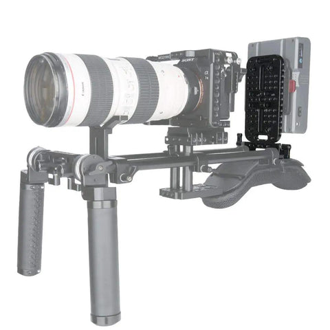 Pro Camera Cheese Mounting Plate With 15mm Rod Clamp Built Like A Tank For DSLR Videography Rigs And Cinema Mods featuring a DSLR rig setup.