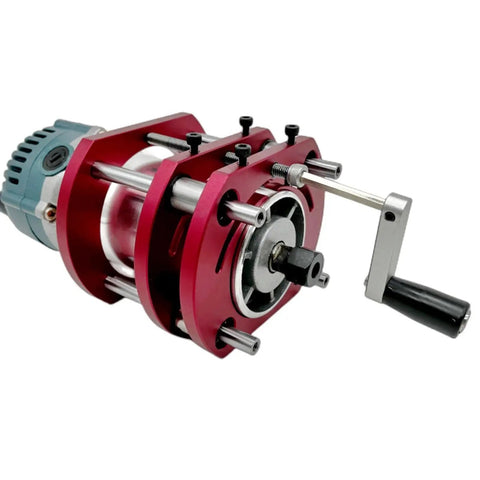 Top Shelf Router Lift Base For Serious Woodworkers Aluminum Alloy Frame close-up of crank adjustment mechanism and clamp