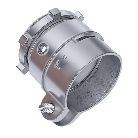 Built Like A Tank Zinc Alloy Squeeze Connectors for 1 Inch Conduit, 20-Piece Extra Heavy Duty Electrical Wire Fittings Featuring Reversible Locking Nuts close-up of a robust squeeze connector.