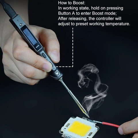 Smart Soldering Iron Upgrade TS101 With PD And DC Power 90W Max Pocket Size programmable station in use with OLED display