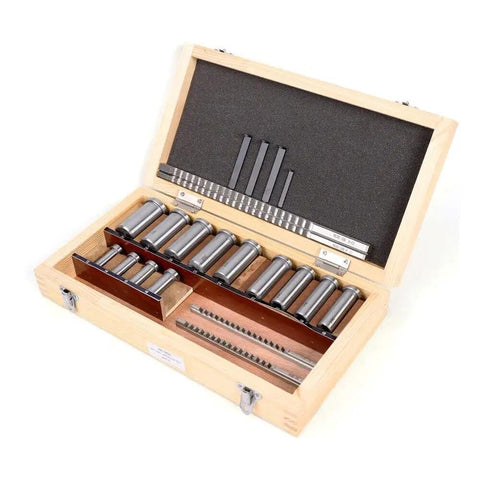 22 Piece HSS Keyway Broach Set For Lathe Industrial Broaching Tools Metric Sizes B4mm B5mm C6mm C8mm in a wooden box
