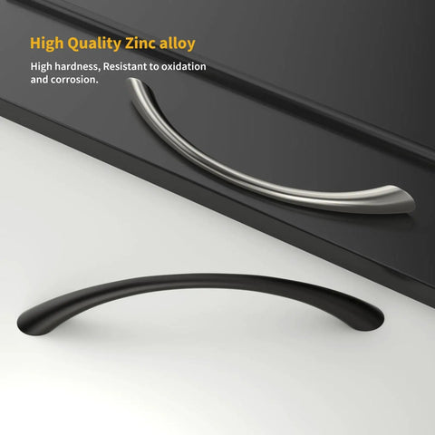 Curved Cabinet Handles 20 Pack Solid Zinc Alloy Drawer Pulls In Brushed Nickel 5 Inch Center To Center shown on black surface