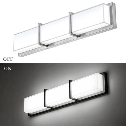 27 Inch Brushed Nickel Vanity Light Fixture, Sleek Modern Over Mirror Bright Cool White 6000K, 28W Dimmable Bathroom Lighting on/off